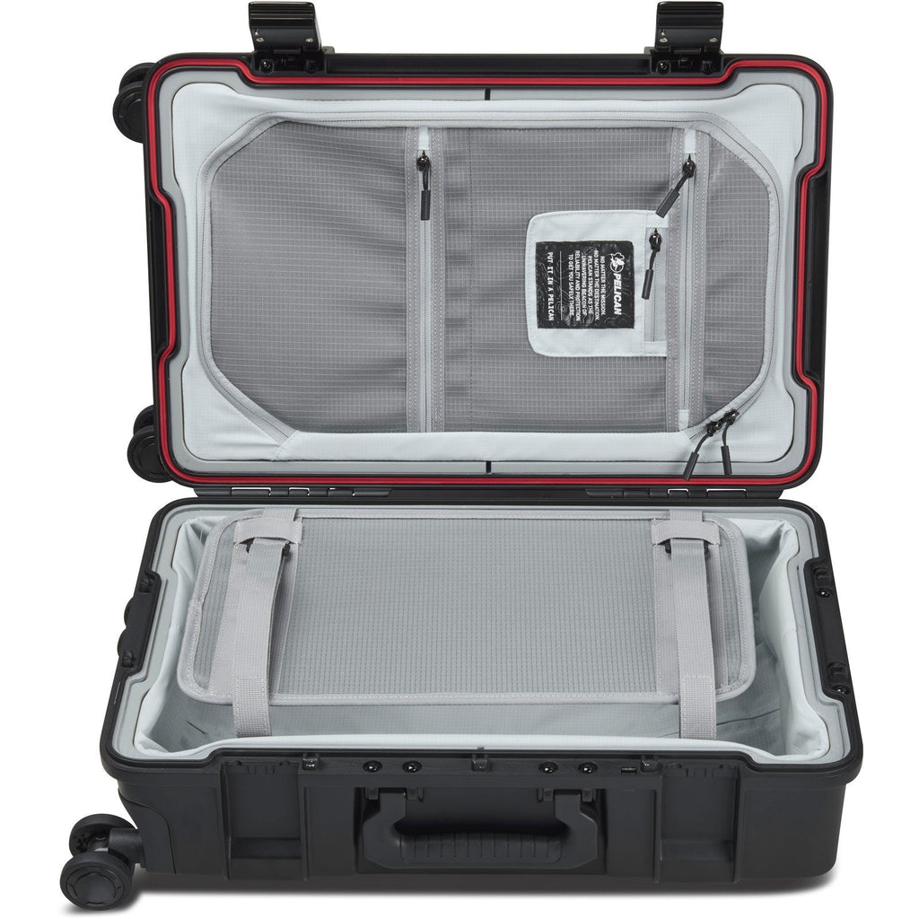 pelican luggage open with insides showing